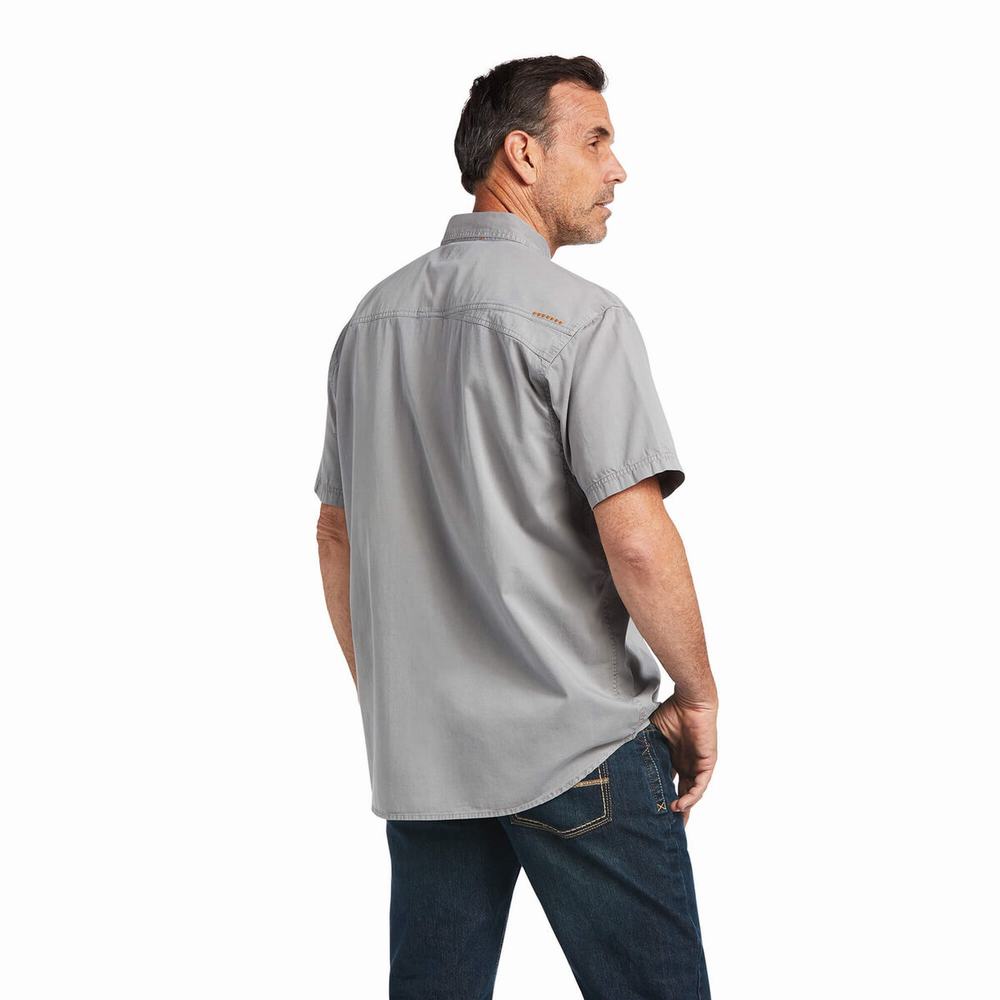 Silver Ariat Rebar Washed Twill Men's Short Sleeve | SUPX39401