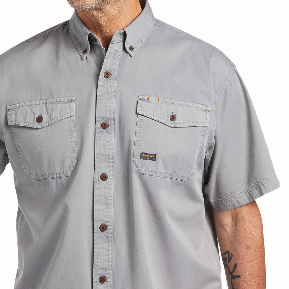 Silver Ariat Rebar Washed Twill Men's Short Sleeve | SUPX39401