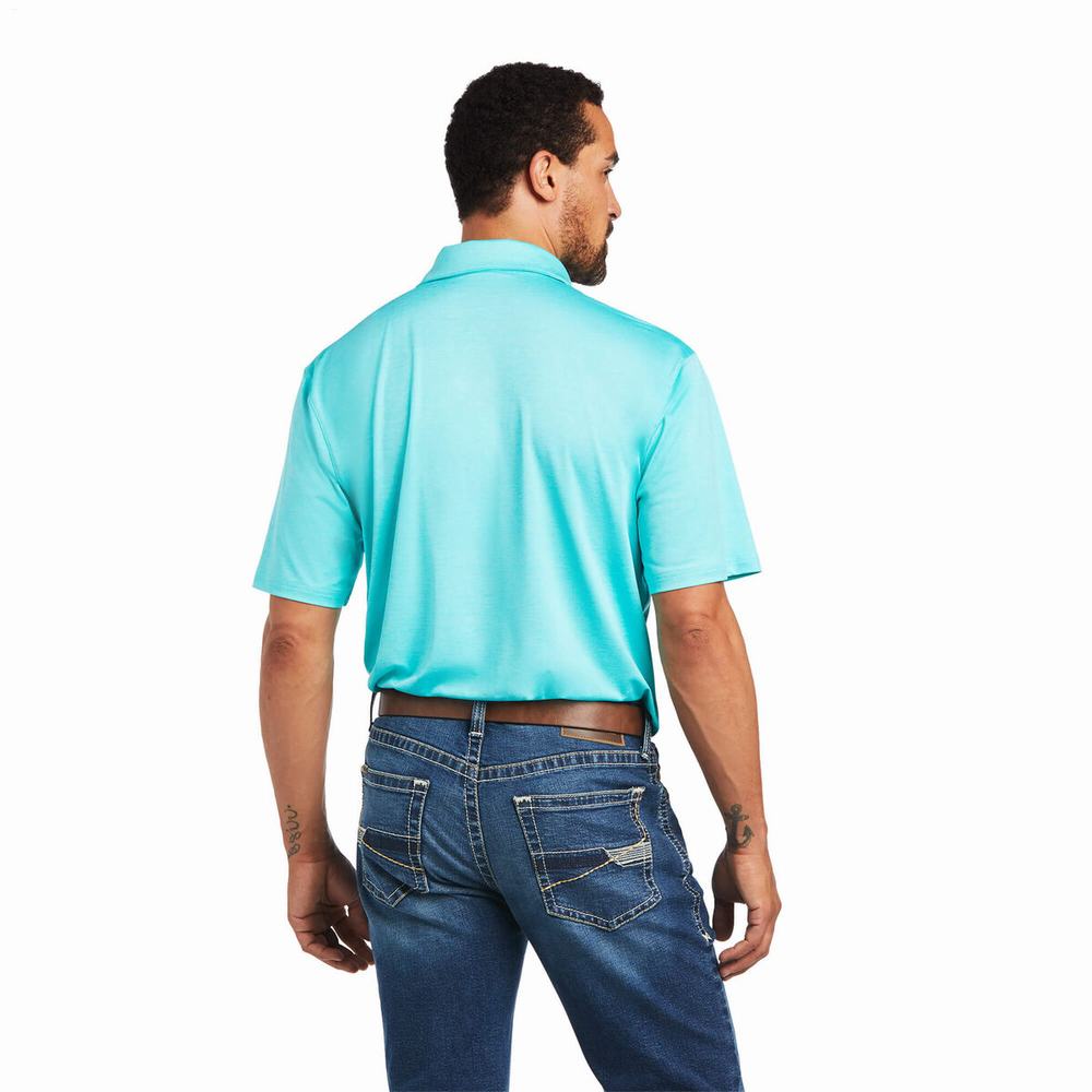 Turquoise Ariat Charger 2.0 Men's Polo Shirts | JQZH50137