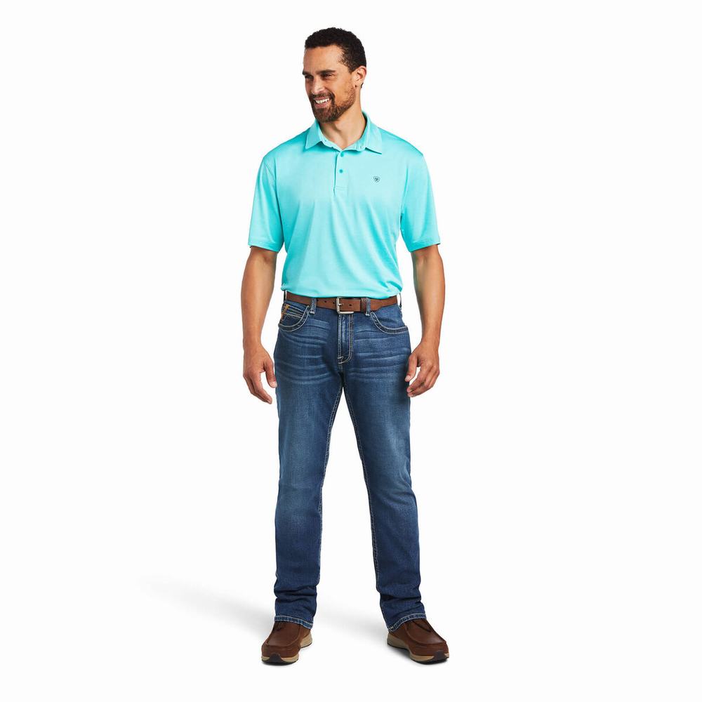 Turquoise Ariat Charger 2.0 Men's Polo Shirts | JQZH50137