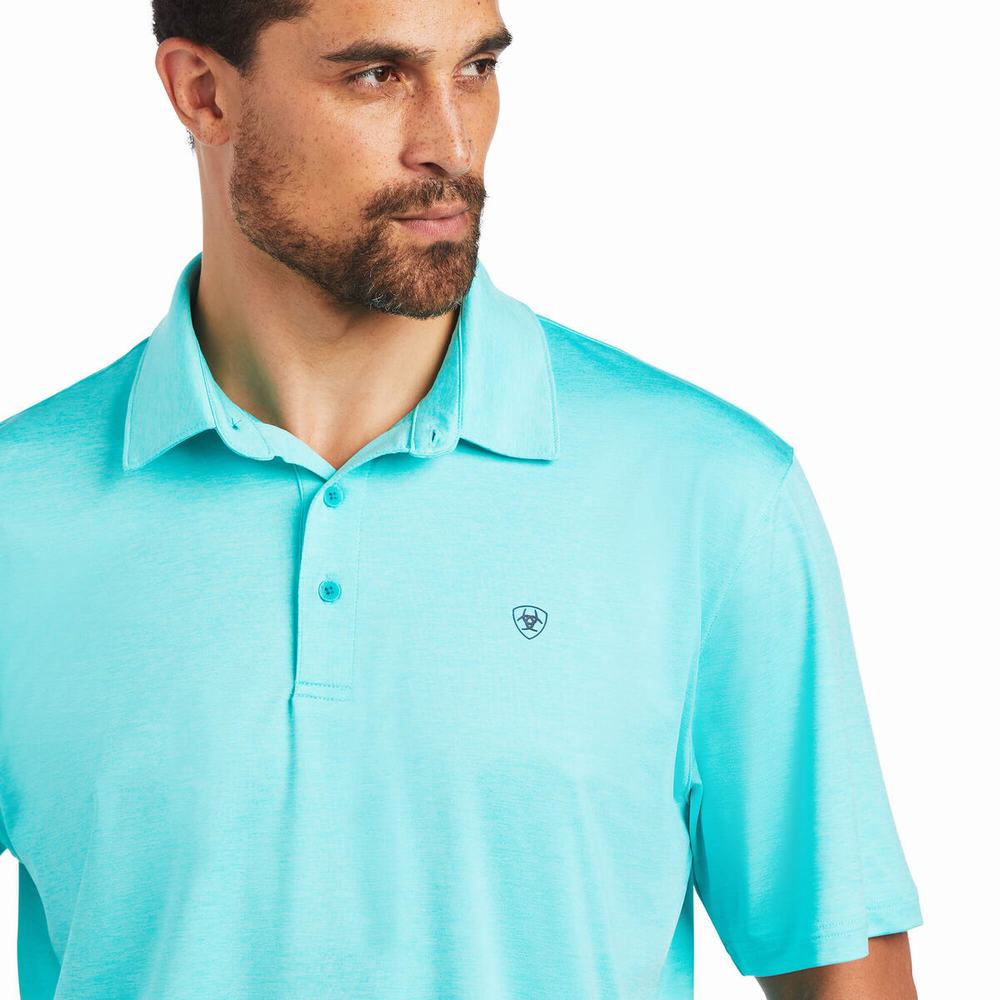 Turquoise Ariat Charger 2.0 Men's Polo Shirts | JQZH50137