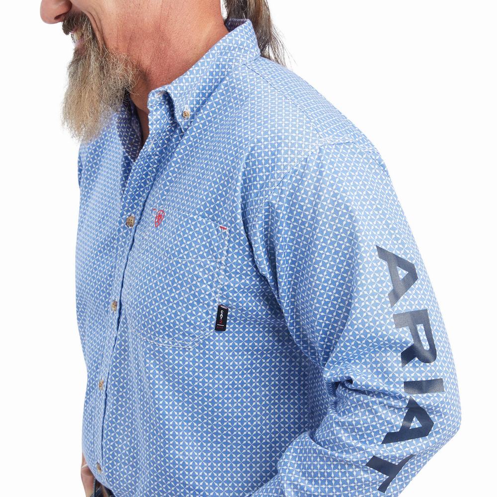 Turquoise Ariat FR Lanting Logo Men's Shirts | YJRB19245