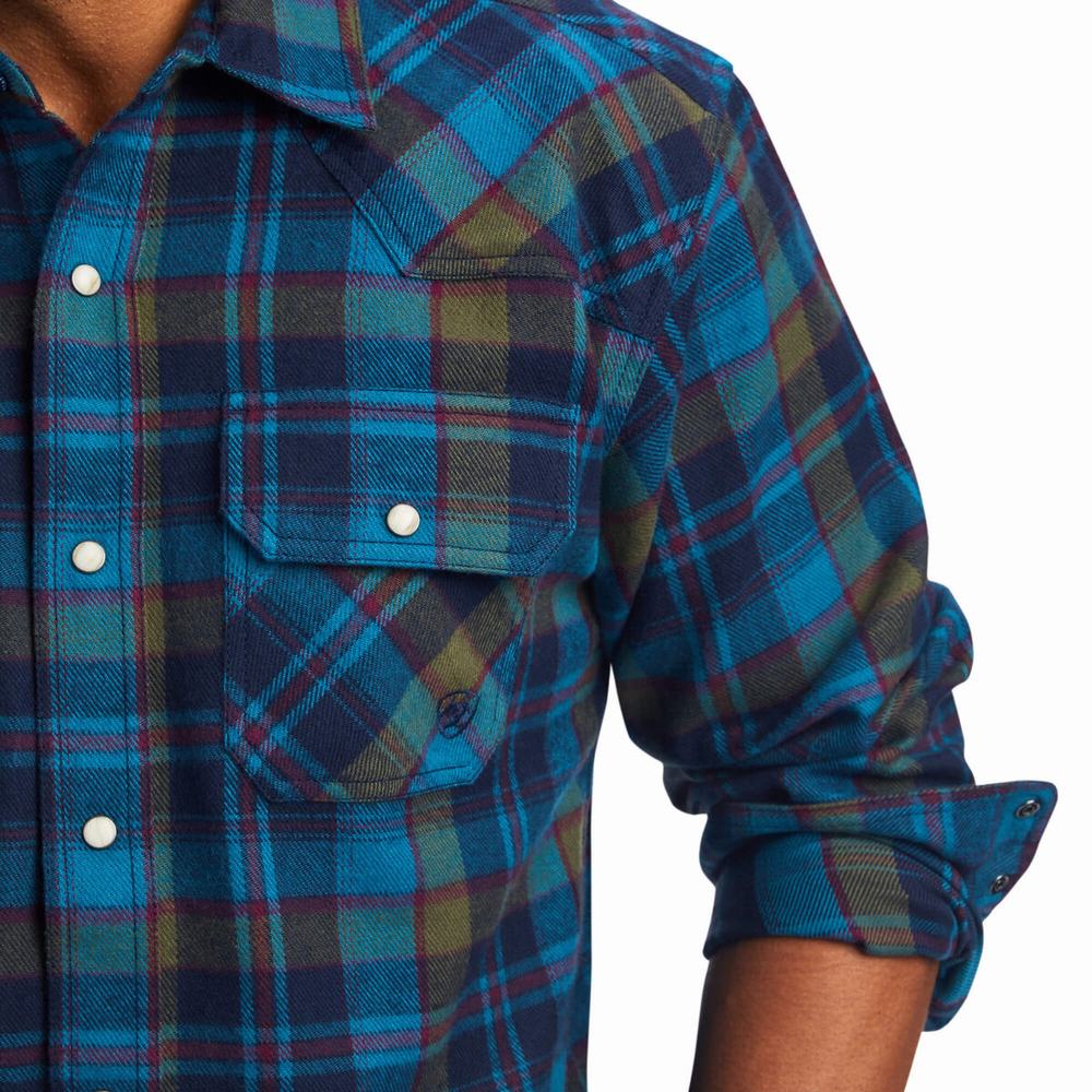 Turquoise Ariat Halstead Retro Fit Men's Shirts | BEYL60451