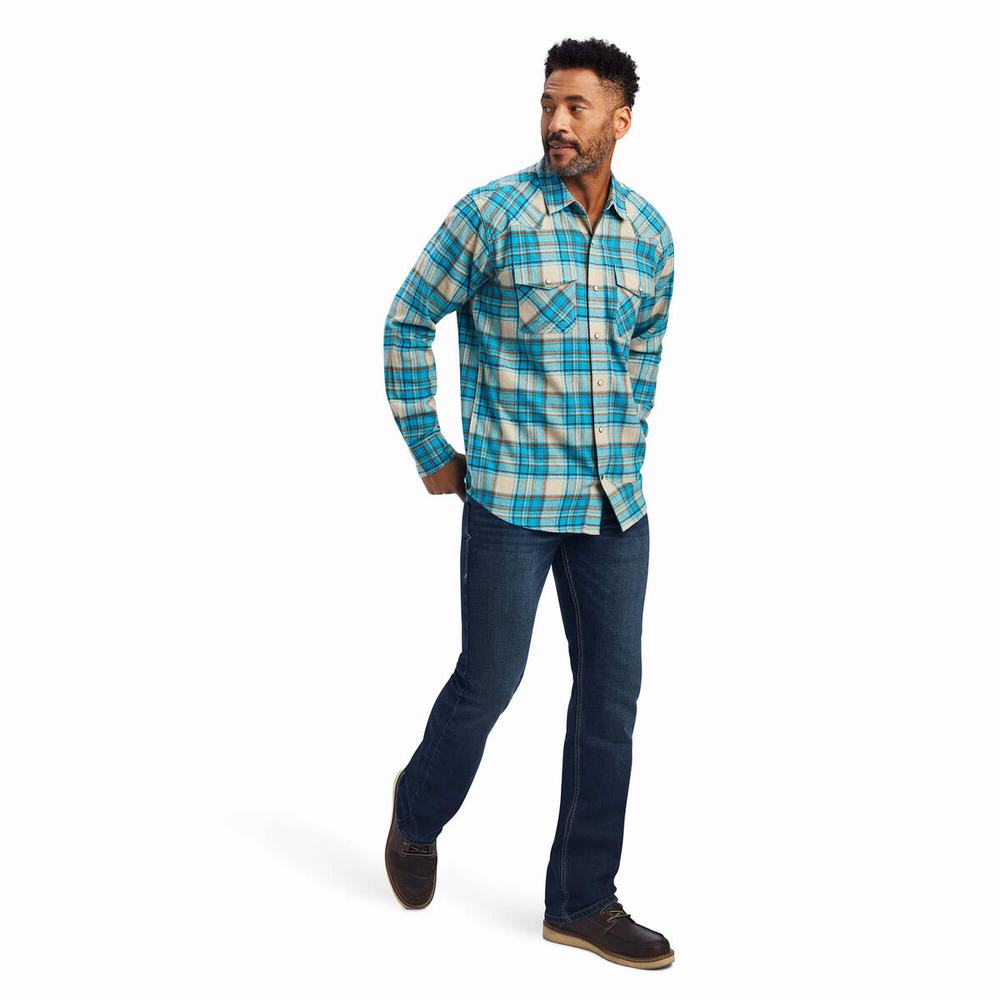 Turquoise Ariat Handley Retro Fit Men's Shirts | VIAS64529