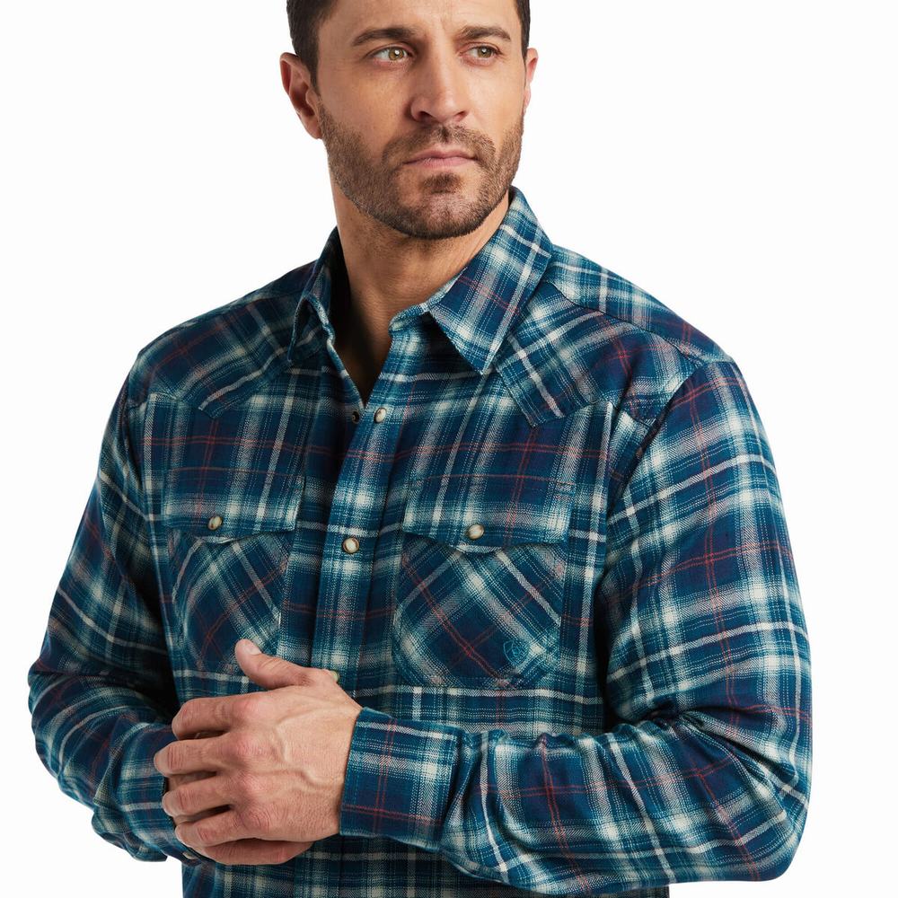 Turquoise Ariat Hastings Retro Fit Men's Shirts | GTDB90183