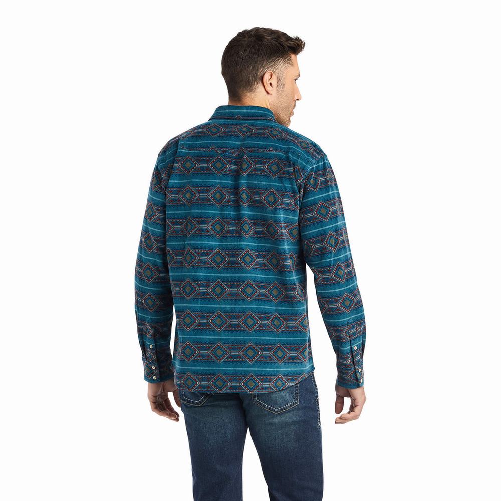 Turquoise Ariat Hawkeye Corduroy Retro Fit Men's Shirts | DJTR69801