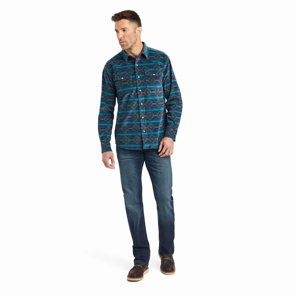 Turquoise Ariat Hawkeye Corduroy Retro Fit Men's Shirts | DJTR69801