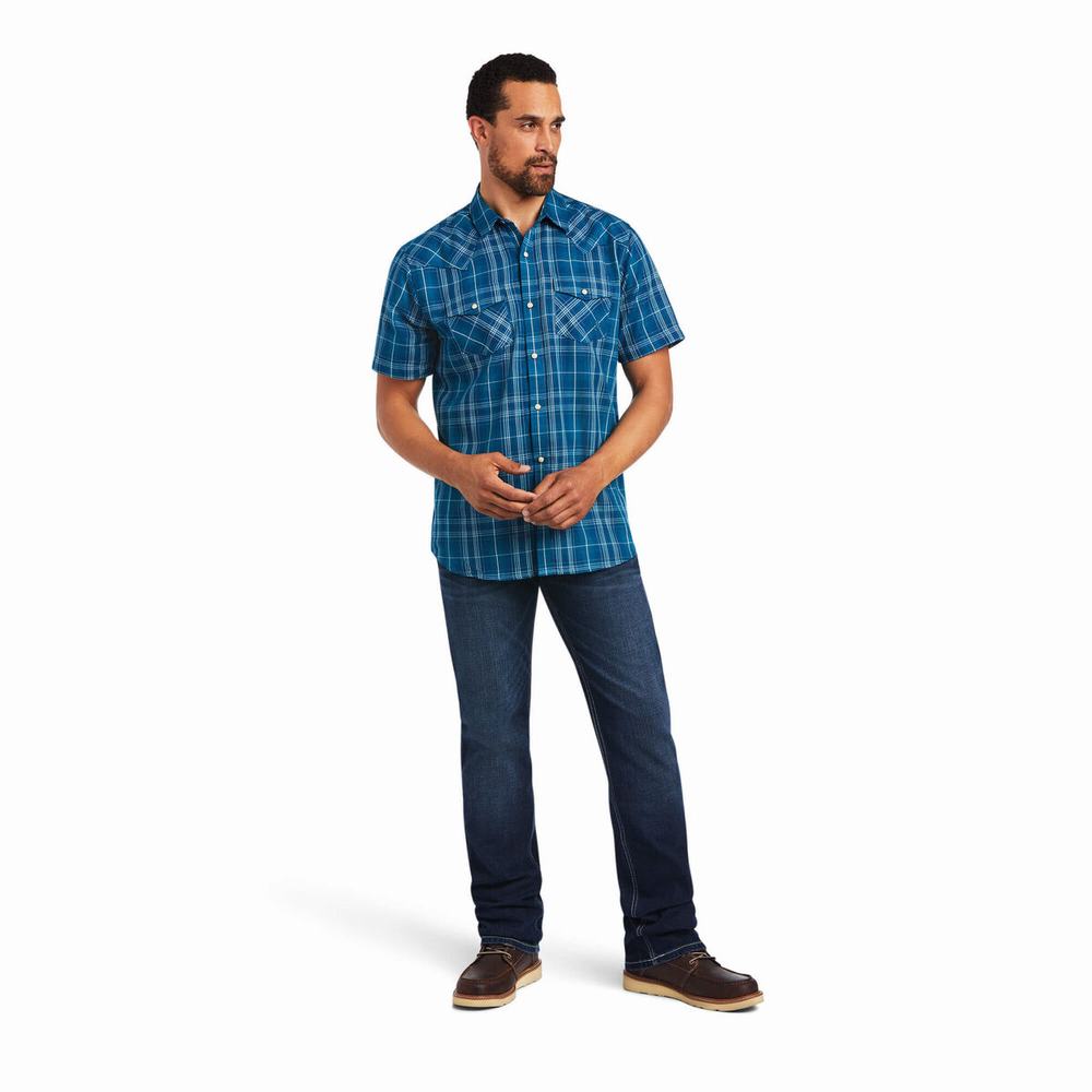 Turquoise Ariat Holt Retro Fit Men's Shirts | KUJB67215