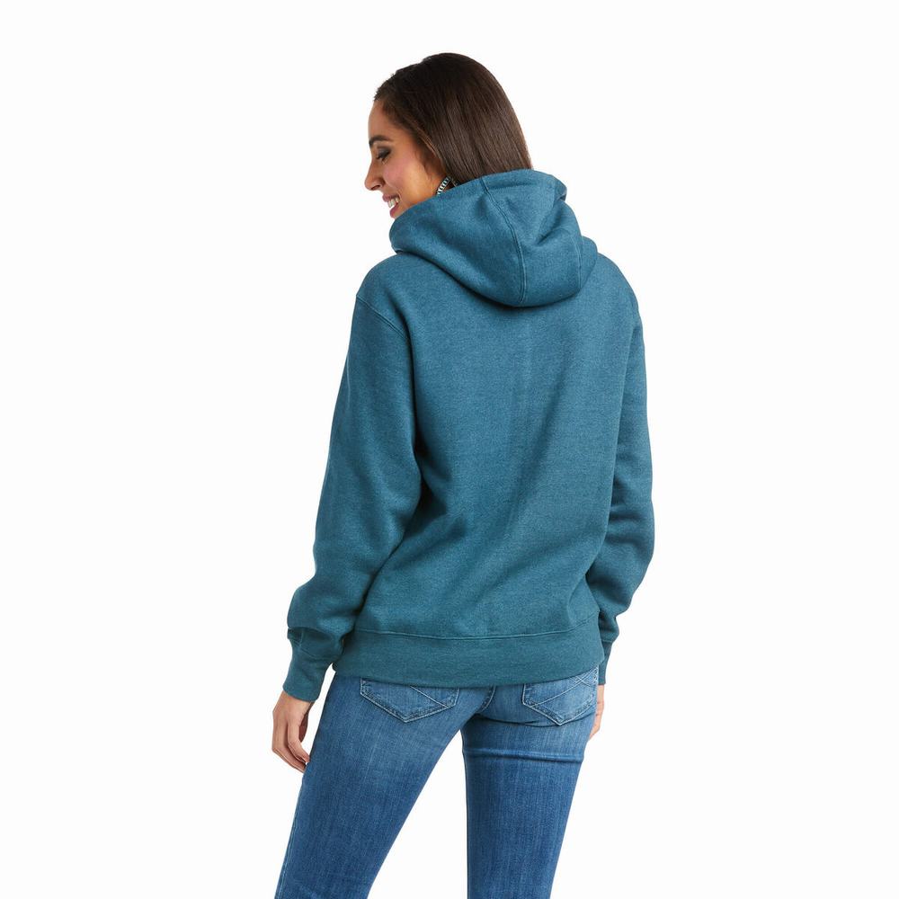 Turquoise Ariat REAL Arm Logo Women's Hoodies | SICG65902