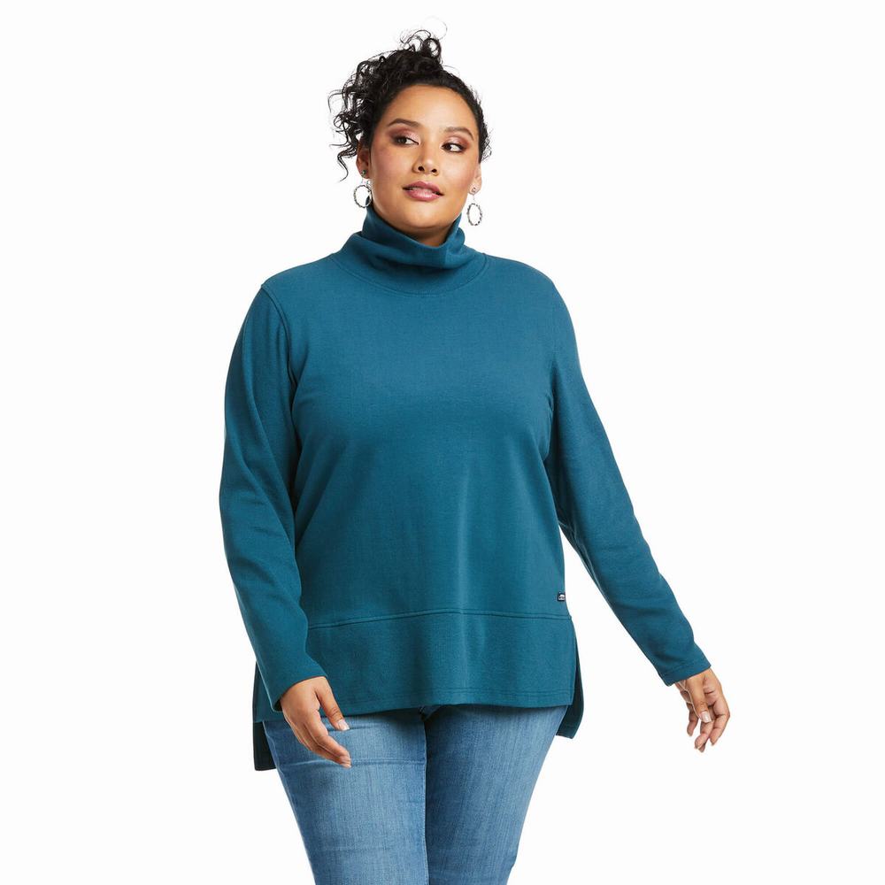 Turquoise Ariat REAL Funnel Women's Sweaters | RJOY79214