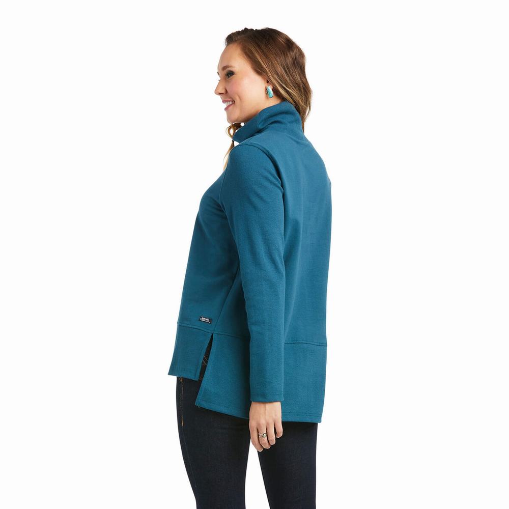 Turquoise Ariat REAL Funnel Women's Sweaters | RJOY79214