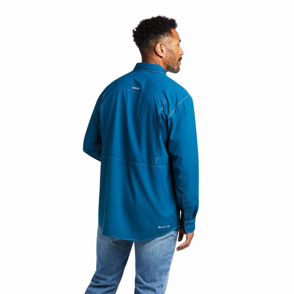 Turquoise Ariat VentTEK Outbound Classic Fit Men's Shirts | MVIP72349