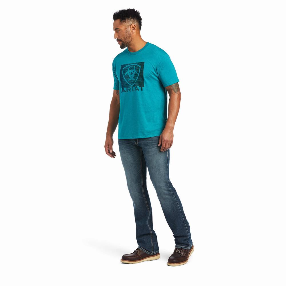 Turquoise Green Ariat Gradient Men's Polo Shirts | ZEQK32586