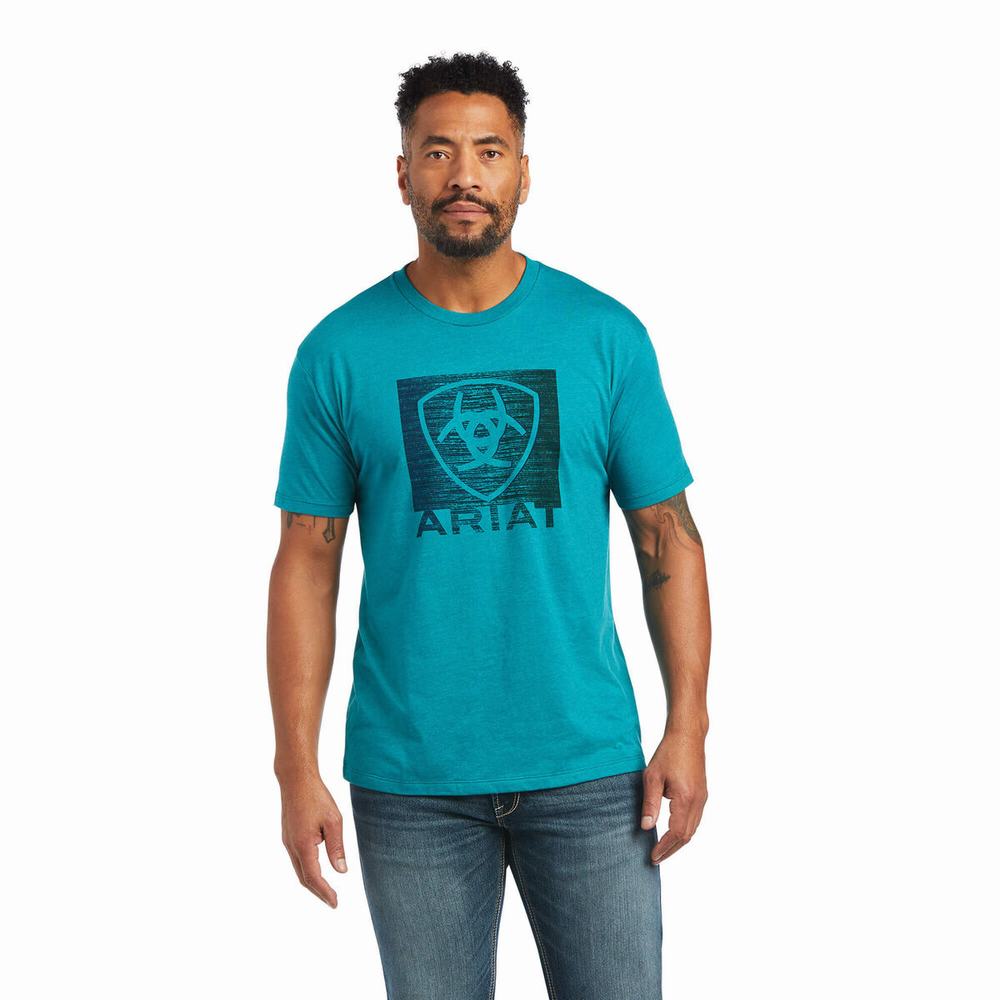 Turquoise Green Ariat Gradient Men\'s Polo Shirts | ZEQK32586