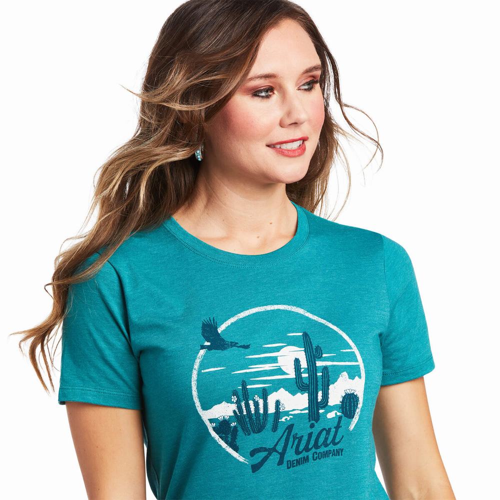 Turquoise Green Ariat Opuntia SS Women's Tops | OAEJ46897