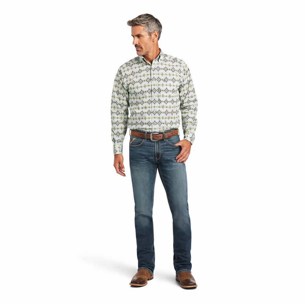 White Ariat Archer Fitted Men's Shirts | GBXT48957