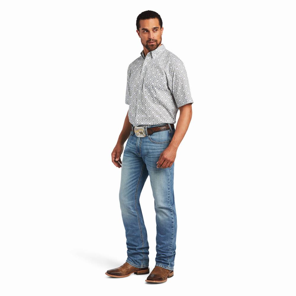 White Ariat Baylor Classic Fit Men's Shirts | HOYI40158