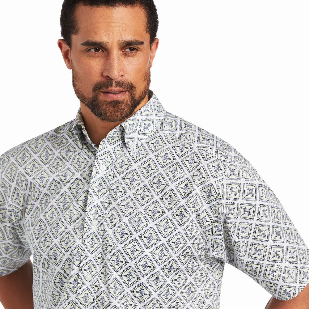 White Ariat Baylor Classic Fit Men's Shirts | HOYI40158