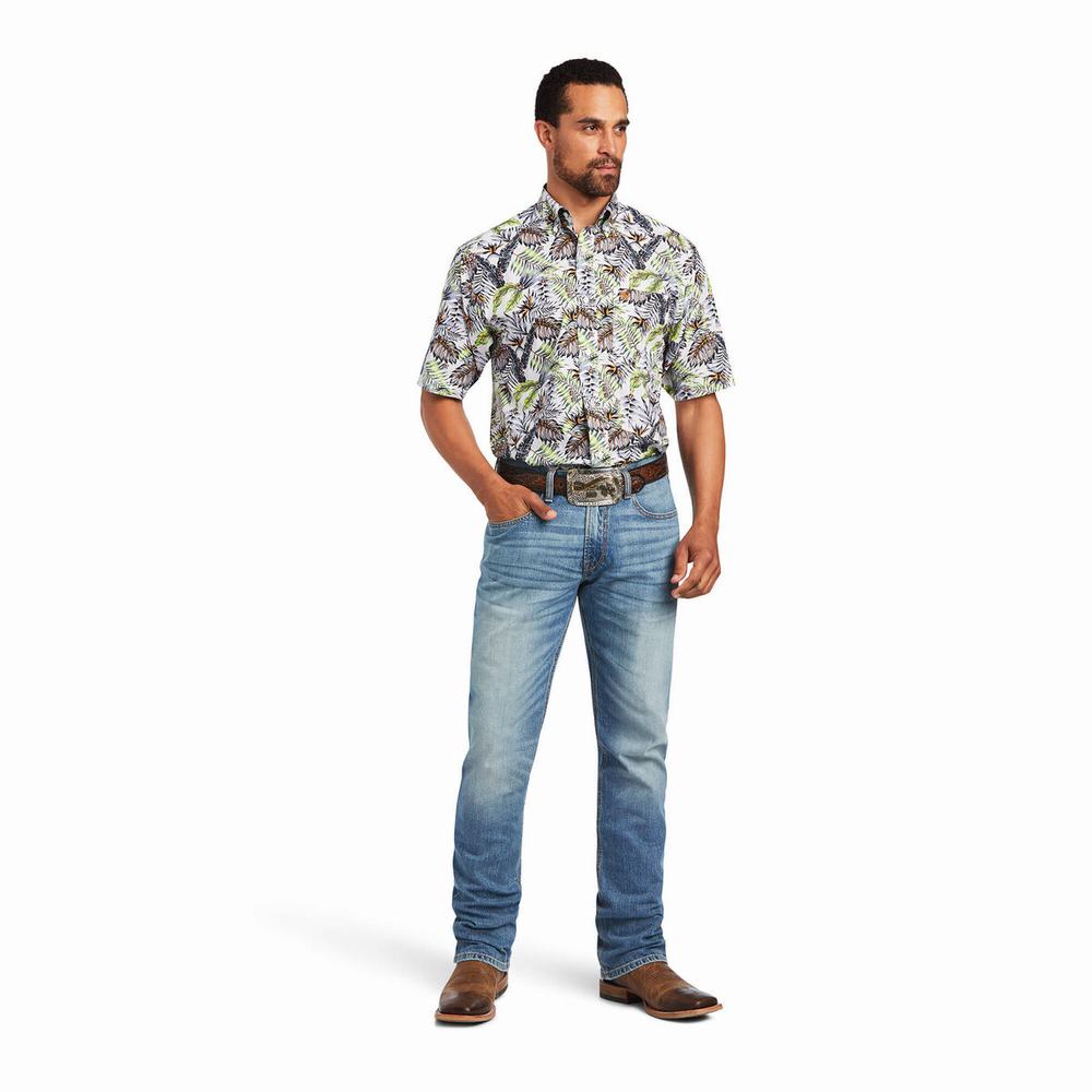 White Ariat Blaine Classic Fit Men's Shirts | QCRB23546