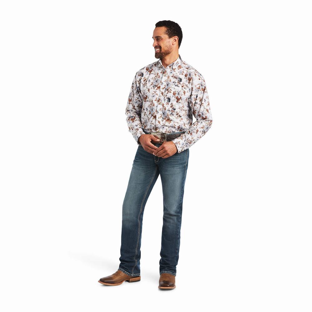 White Ariat Bryant Classic Fit Men's Shirts | EVKQ07182