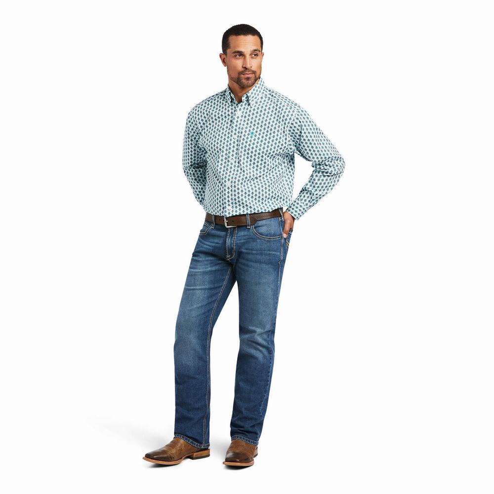 White Ariat Derek Classic Fit Men's Shirts | ERIP96320