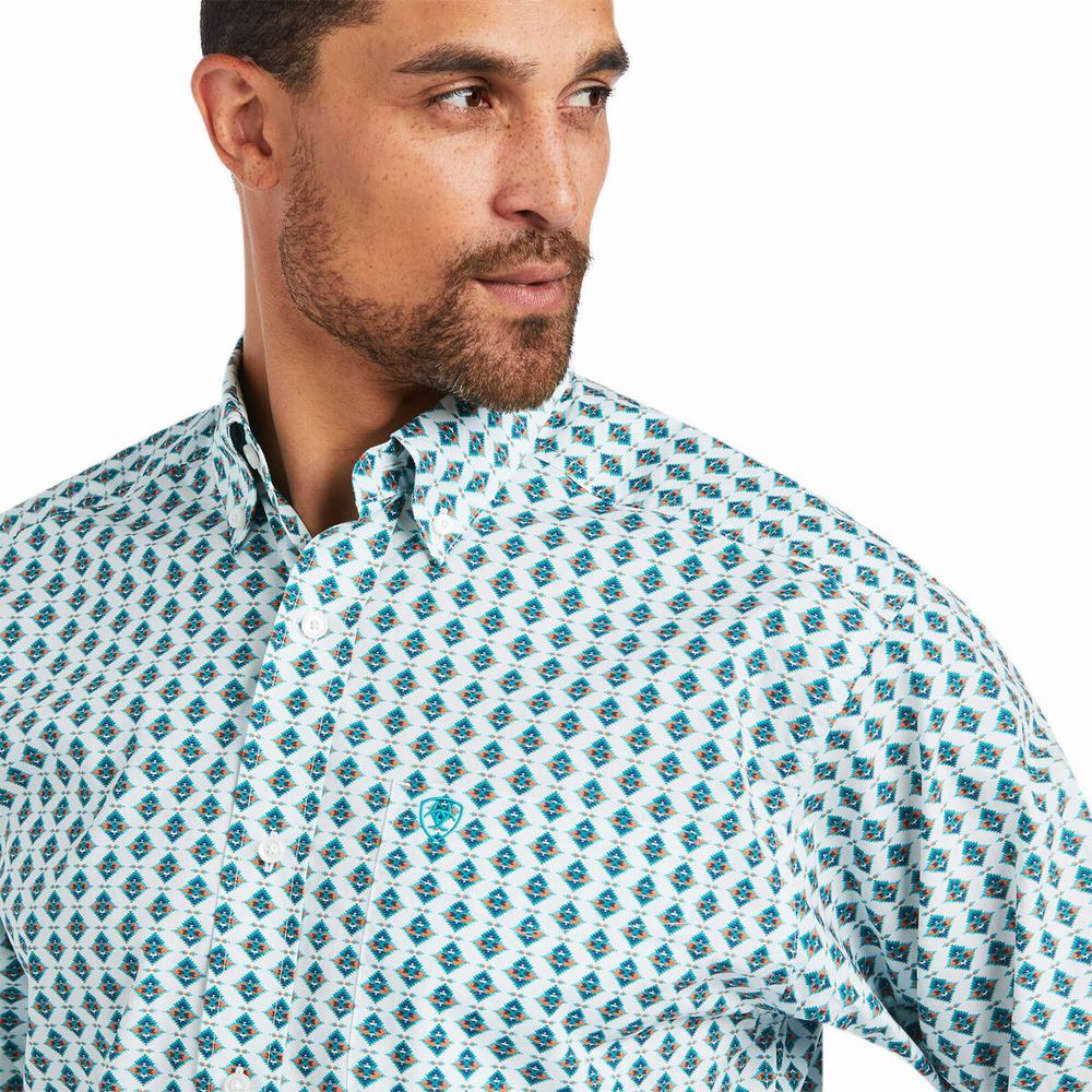 White Ariat Derek Classic Fit Men's Shirts | ERIP96320