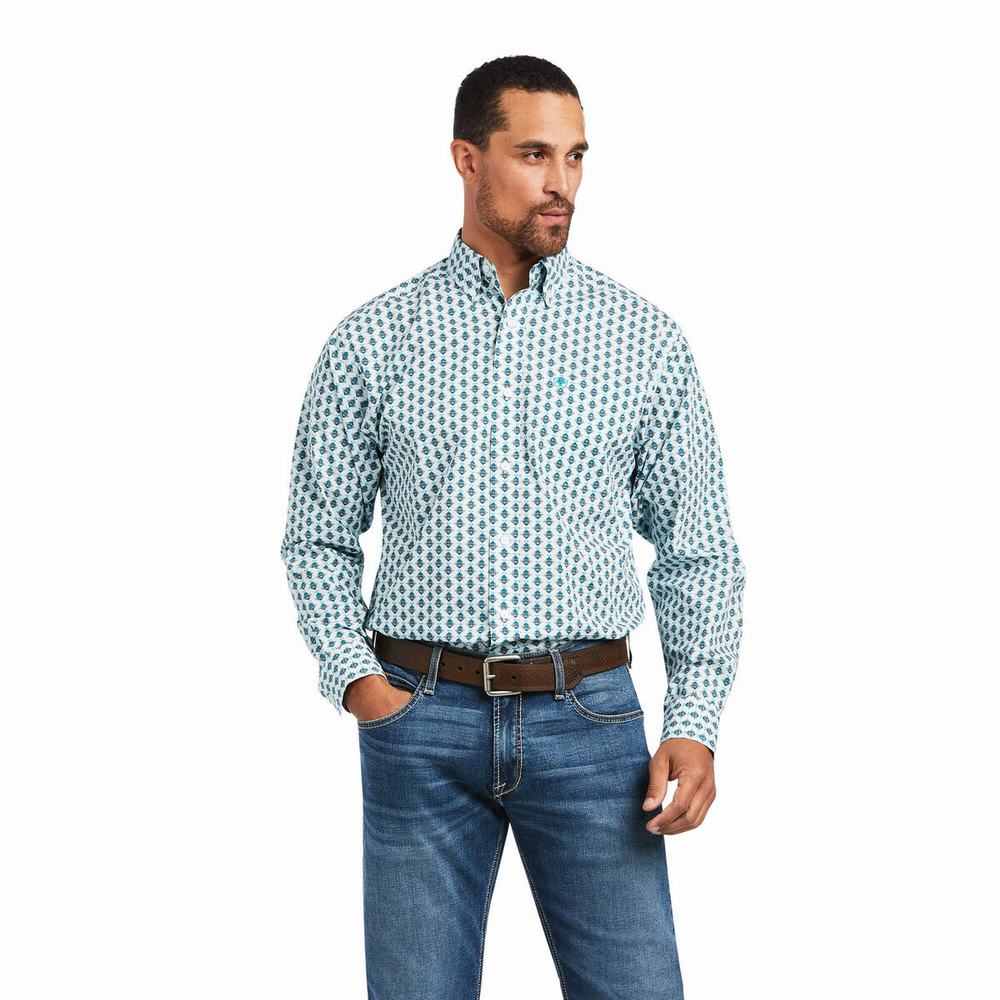 White Ariat Derek Classic Fit Men\'s Shirts | ERIP96320