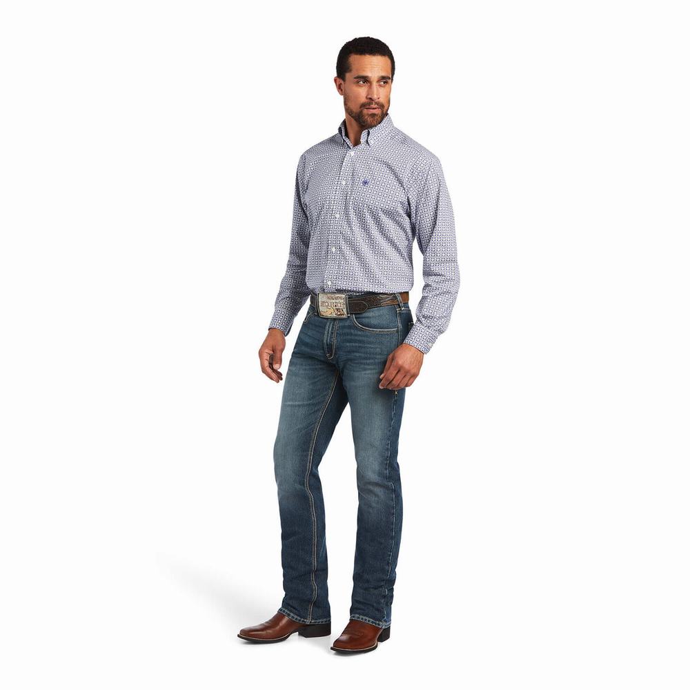 White Ariat Ilan Stretch Classic Fit Men's Shirts | POWA95463