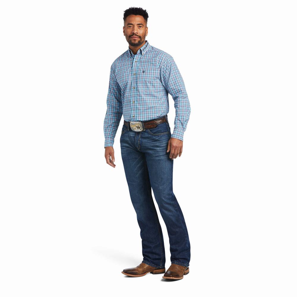 White Ariat Pro Series Team Shay Fitted Men's Shirts | SDBK75436