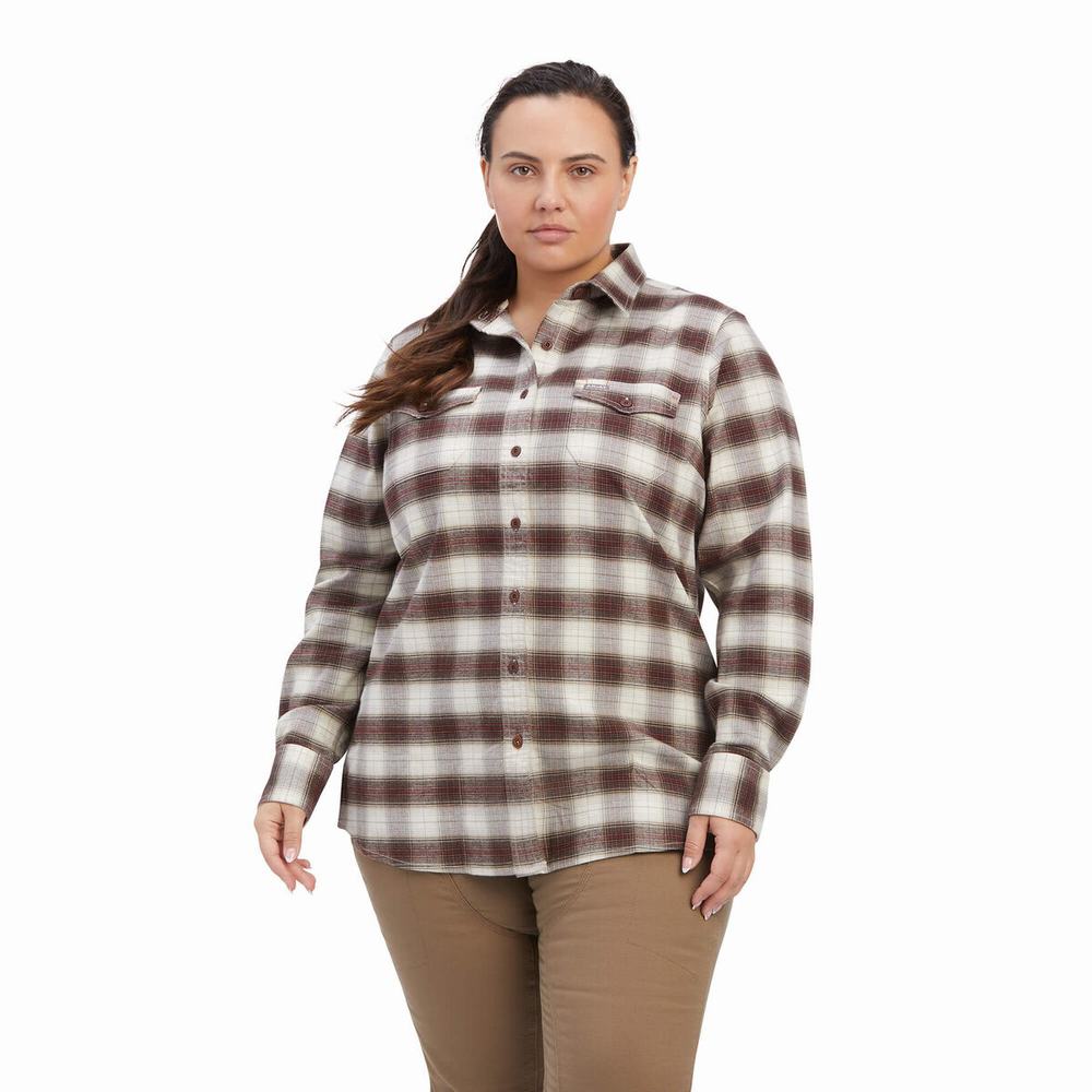 White Ariat Rebar Flannel DuraStretch Women's Shirts | QXNE83029