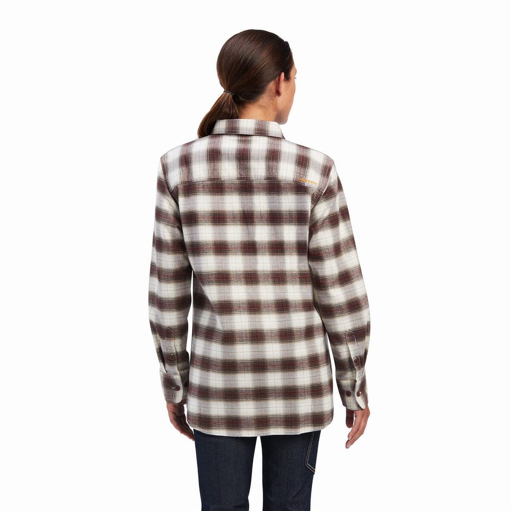 White Ariat Rebar Flannel DuraStretch Women's Shirts | QXNE83029