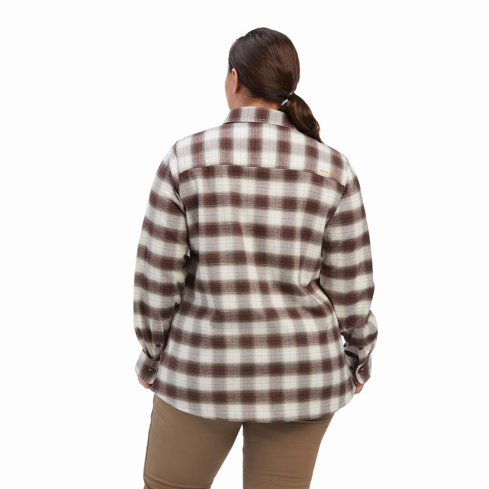 White Ariat Rebar Flannel DuraStretch Women's Shirts | QXNE83029