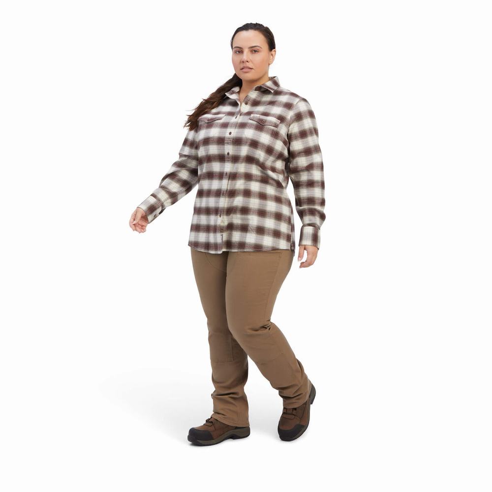 White Ariat Rebar Flannel DuraStretch Women's Shirts | QXNE83029