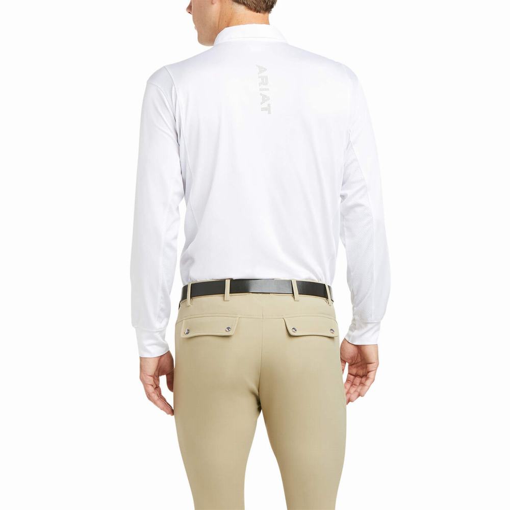 White Ariat TEK Long Sleeve Show Men's English Riding | MUTA86574