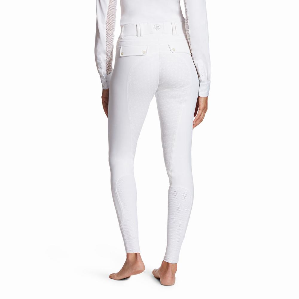 White Ariat Tri Factor Grip Full Seat Breech Women's Pants | IVLU63981