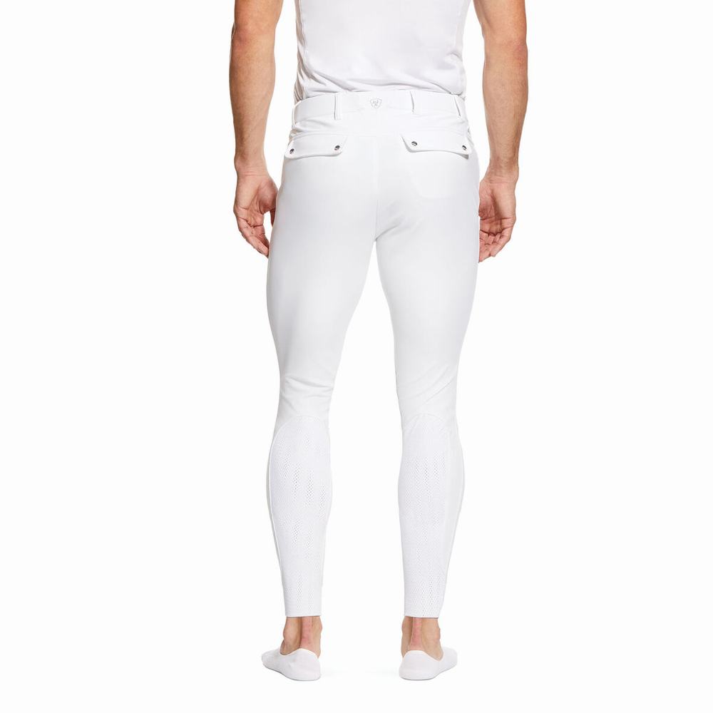 White Ariat Tri Factor Grip Men's English Riding Pants | QXAZ82546