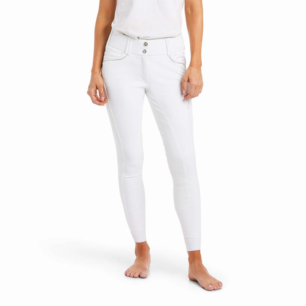 White Ariat Tri Factor X Grip Full Seat Breech Women\'s Pants | ILVT76014