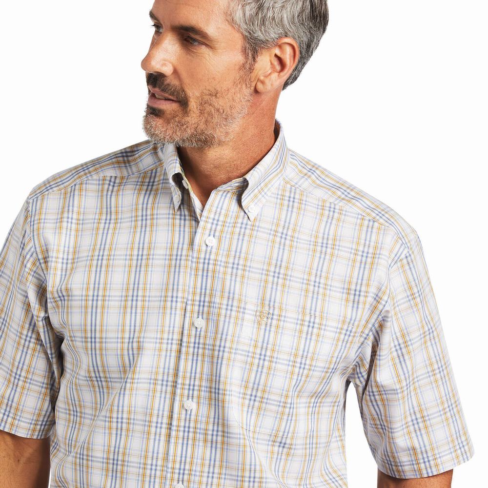 White Ariat Wrinkle Free Evander Classic Fit Men's Shirts | XJUE23071