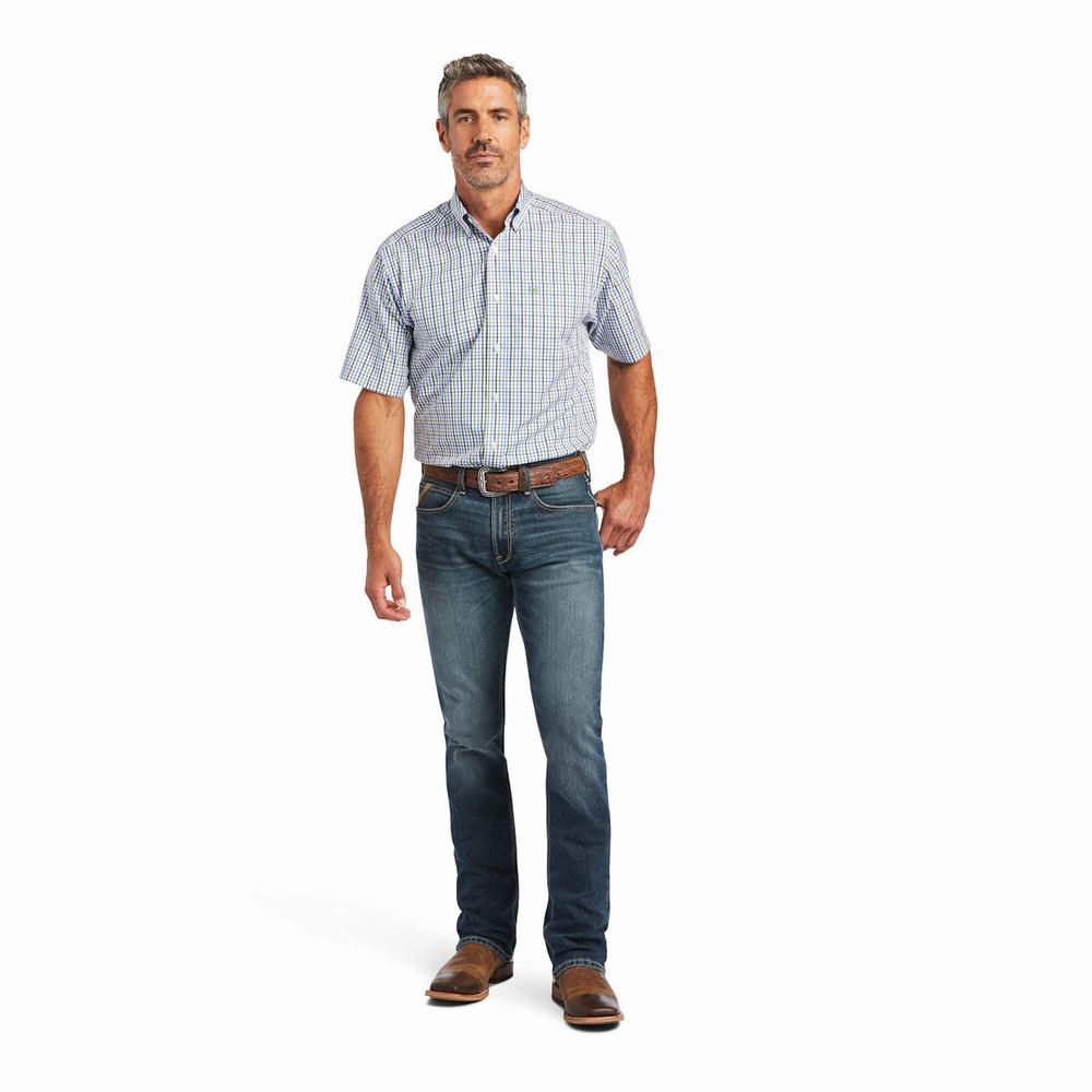 White Ariat Wrinkle Free Everley Classic Fit Men's Shirts | VBXA48965