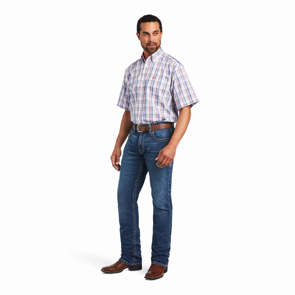 White Ariat Wrinkle Free Nasir Classic Fit Men's Shirts | QPKT04936