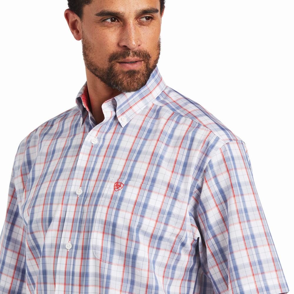 White Ariat Wrinkle Free Nasir Classic Fit Men's Shirts | QPKT04936