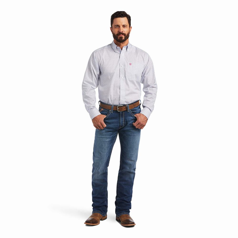 White Ariat Wrinkle Free Sloan Classic Fit Men's Shirts | LFZQ68293