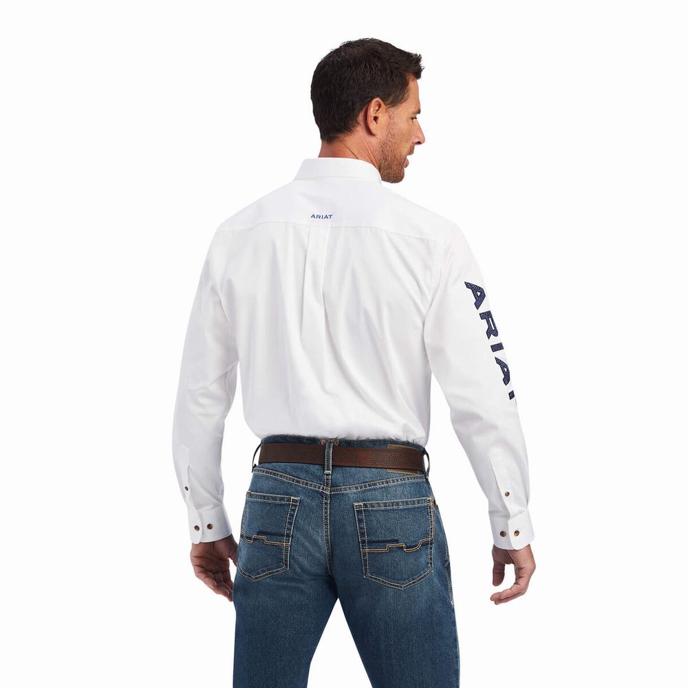 White Blue Ariat Team Logo Twill Classic Fit Men's Shirts | UPWX29710