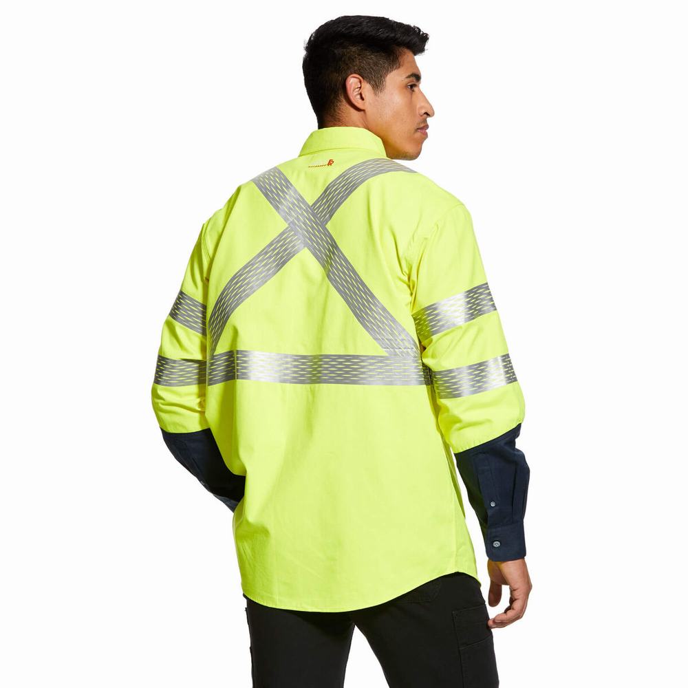 Yellow Ariat FR Hi-Vis Men's Shirts | LRUT19846