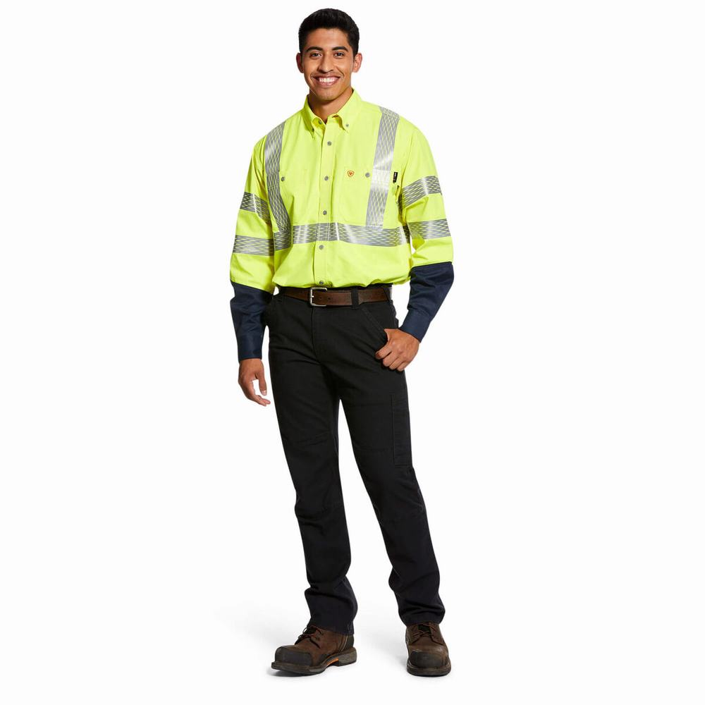 Yellow Ariat FR Hi-Vis Men's Shirts | LRUT19846