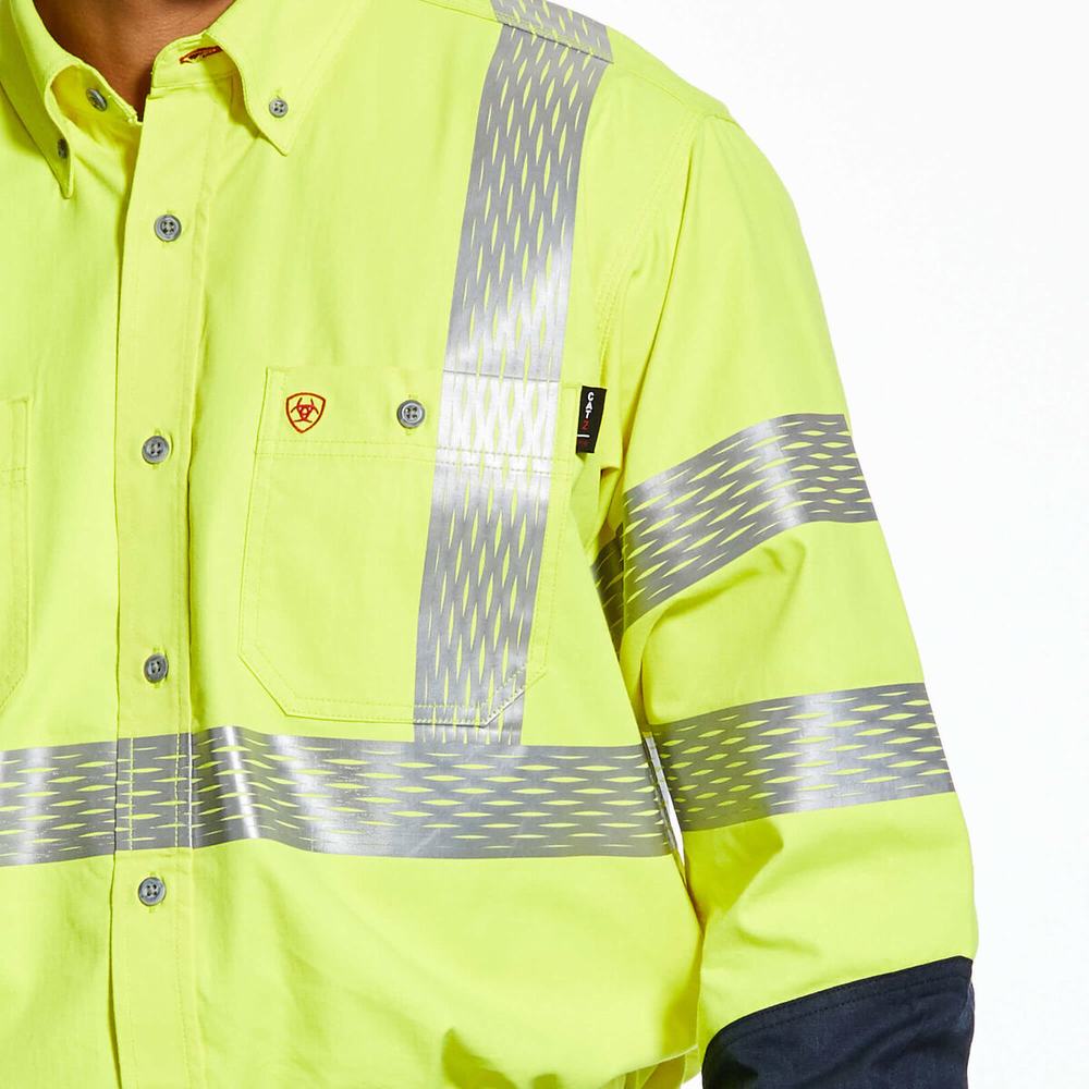 Yellow Ariat FR Hi-Vis Men's Shirts | LRUT19846