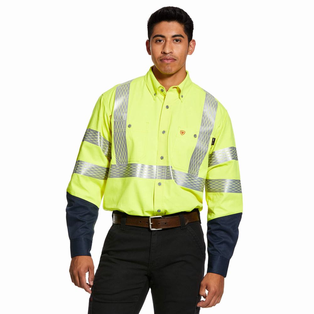 Yellow Ariat FR Hi-Vis Men\'s Shirts | LRUT19846