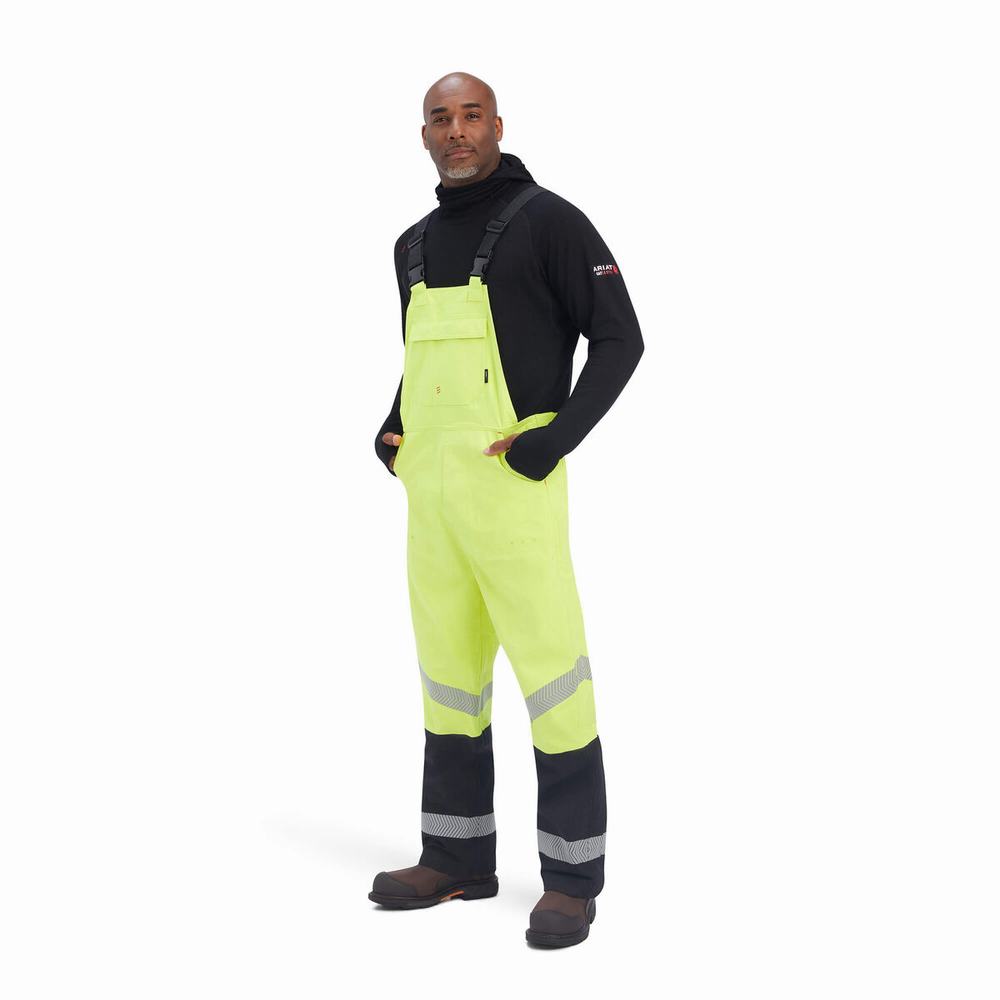 Yellow Ariat FR Hi-Vis Waterproof Men's Pants | DKIU68703