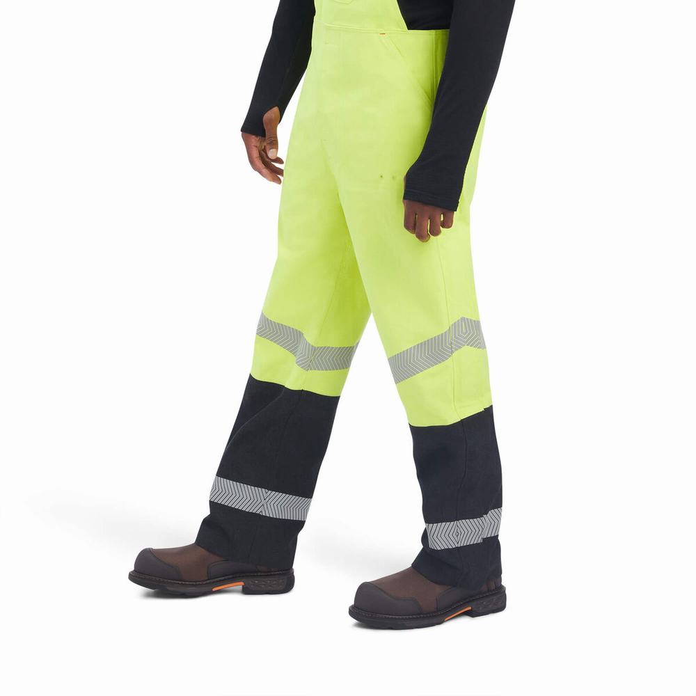 Yellow Ariat FR Hi-Vis Waterproof Men's Pants | DKIU68703