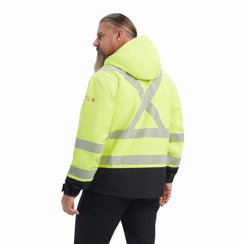 Yellow Ariat FR Hi-Vis Waterproof Men's Jackets | IAFU47065